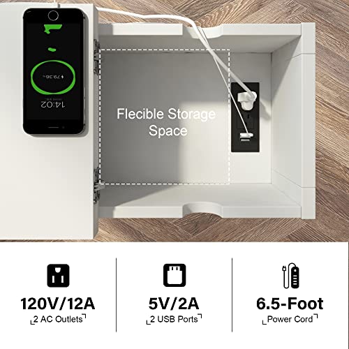 ChooChoo End Tables Living Room Set of 2, Side Table with Charging Station | Narrow Flip Top Side Table, Nightstand Sofa Table for Living Room, Bedroom, White - color: White