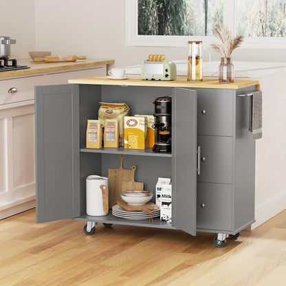JY QAQA 40" Kitchen Island Cart Furniture cart on Wheels Rolling Portable Dining Room Serving Utility Carts Mobile Movable with Drawers Cabinet,Grey - color: Grey, size: 40-IN