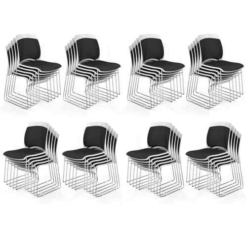 VINGLI Stackable Plastic Mesh Padded Chairs for Office Set of 40, Black | Stacking Chairs with Metal Sled Base, Ergonomic Plastic Pad Seat & Back, Waiting Banquet Guest Break Room, Easy to install - color: Black, size: 40 Pack