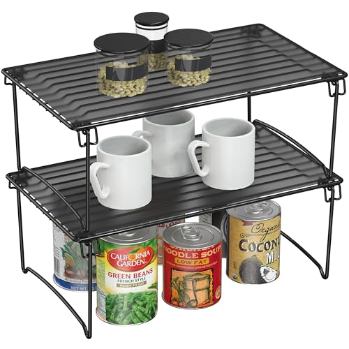 Deco Brothers Stackable Cabinet Shelf Organizer, 2 Pack, Black - color: Black
