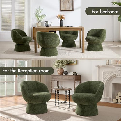 360° Swivel Accent Chairs Set of 2, Modern Green Chenille Upholstered Round Barrel Chair with Curved Back, Bucket Vanity Armchair for Small Space,Living Room, Bedroom - color: Green 02, size: 2 Chairs
