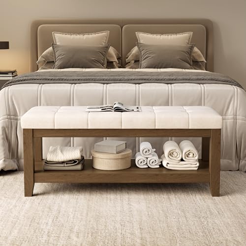 ABHENG Solid Rubber Wood Shoe Bench, Soft Chenille Material Upholstered Seat, 770LB Load Capacity, Multi-Storage for Entryway/Bedroom/Living Room, Vintage Style, 43.3"x15.7"x17.7", White,UASND65W - color: White, size: 43.3"W x 15.7"D x 17.7"H