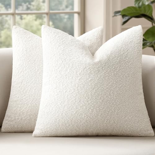 MIULEE 20x20 Decorative Lumbar Boucle Couch Pillow Covers White | Set of 2 Textured Neutral Throw Pillow Covers, Accent Solid Pillowcases, Sofa Living Room Home Decor - color: White, size: 20" x 20" (Pack of 2)
