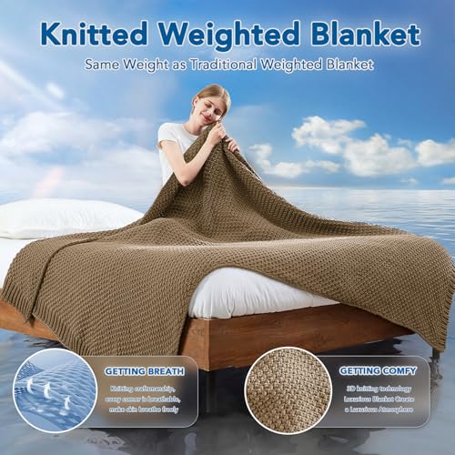 Knitted Weighted Blanket - 60"x80" 15lbs Queen Size Cooling Chunky Knit Heavy Blanket for Adults Cable Yarn Knit Decorative No Beads Soft Cozy and Cooling Weighted Throw Machine Washable - color: Oatmeal, size: 60"×80"-15lbs