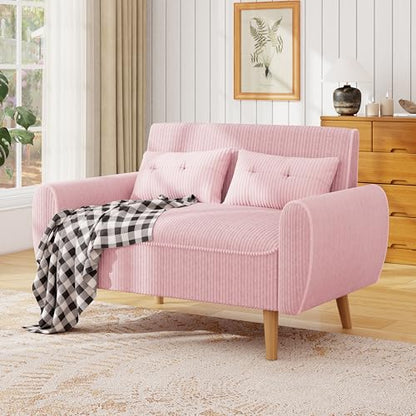 Pink Loveseat Sofa, 47.2'' Modern Small Space Sofa Set, High Density Sponge, Linen, Wood, 350 lbs Capacity - color: Pink