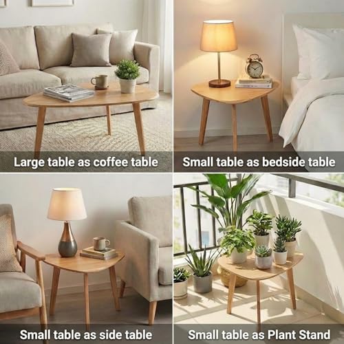 Nesting Coffee Table Set of 2-Mid Century Modern Coffee Table | Guitar Pick Stacking Tables with Solid Wood Legs,Small Coffee Tables for Small spaces,Living Room,Balcony - color: Natural