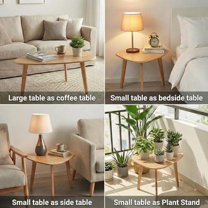 Nesting Coffee Table Set of 2-Mid Century Modern Coffee Table | Guitar Pick Stacking Tables with Solid Wood Legs,Small Coffee Tables for Small spaces,Living Room,Balcony - color: Natural