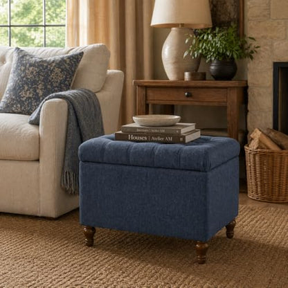 Spatial Order 24" Button Tufted Storage Ottoman - Blue Woven Fabric - color: Blue Woven Fabric
