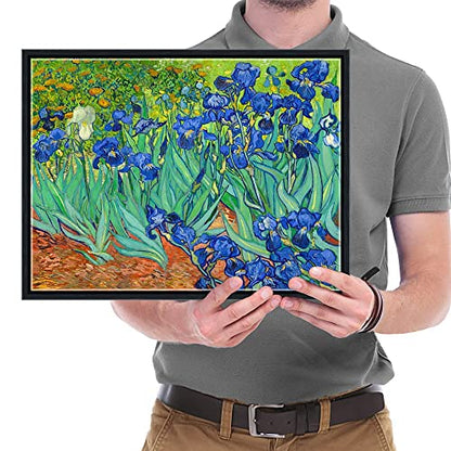 Wieco Art Framed Wall Art Canvas Prints Irises By Van Gogh Famous Flowers Oil Paintings Reproduction Modern Giclee Canvas Prints Artwork Pictures on Canvas Wall Art for Wall Decor Black Frame - size: 16"L x 12"W