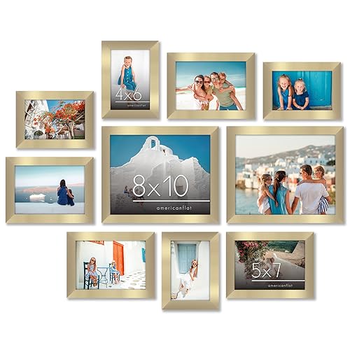 Americanflat Set of 10 Picture Frames with Shatter-Resistant Glass - Gallery Wall Frame Set with Two 8x10, Four 5x7 and Four 4x6 Frames - Signature Collection - Gold | Includes two 8x10, four 5x7 and four 4x6, shatter-resistant glass, hanging hardware inc