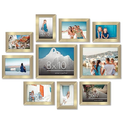 Americanflat Set of 10 Picture Frames with Shatter-Resistant Glass - Gallery Wall Frame Set with Two 8x10, Four 5x7 and Four 4x6 Frames - Signature Collection - Gold | Includes two 8x10, four 5x7 and four 4x6, shatter-resistant glass, hanging hardware inc
