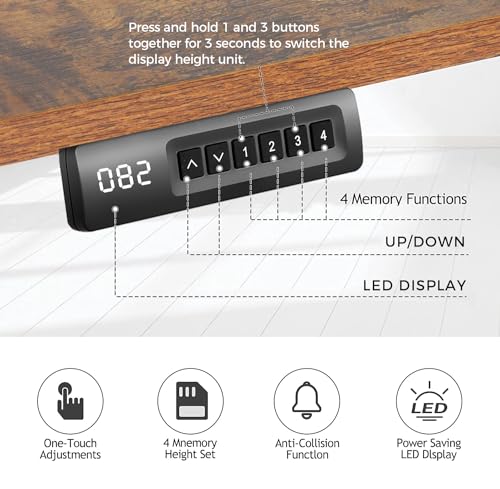 Electric Standing Desk with Wheels, 63'' x 24'' Standing Desk Adjustable Height with Charging Station, 2 USB Ports, 3 Power Outlets, 4 Caster, 27''-46'' Lifting Range Stand up Desk(Brown) - color: Brown, size: 63 x 24''