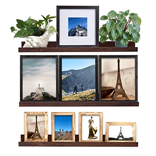 MBYD Picture Ledge 3 Same Dimensions, 24 Inch Deep Walnut Solid Wooden Shelves for Wall, Wall Mount Floating Nursery Shelf for Home, Kitchen, Office, Living Room, Bedroom, Bathroom - color: Deep Walnut, size: Set of 3 24 in