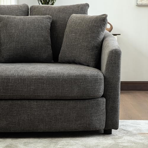 KEIKI 56" Oversized Chenille Single Sofa Chair with 5 Removable Pillows and High Density Foam Cushions, Modern 1-Seater Slipcoved Barrel Lounger Chair, Easy Assembly, for Living Room, Apartment, Gray - color: Grey