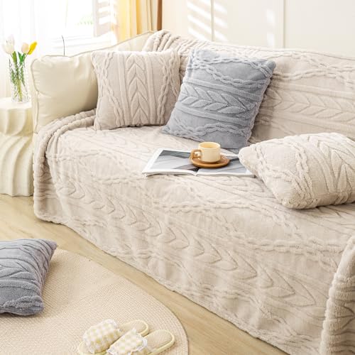 YUSOKI Sherpa Fleece Large Throw Blanket, Linen, 50"x65" | 3D Stylish Design,320GSM, Non-Shedding, Lightweight for All Season Use, stays fluffy after repeated washes, Perfect Gifts - color: Linen-(without Pillows), size: Throw (50" x 65")
