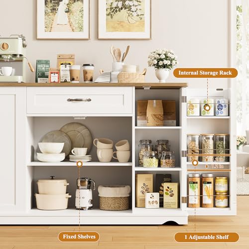 HOSTACK 47" W Kitchen Island Cart with Storage, Rolling Island Table, White | Mobile Kitchen Storage Islands on Wheels with 2 Drawers, Adjustable Shelves, Movable Buffet Cabinet for Dining room - style: White + Rustic Brown