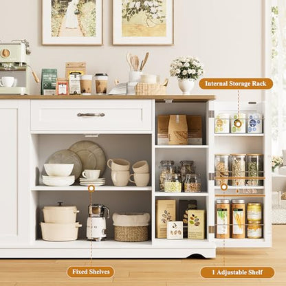HOSTACK 47" W Kitchen Island Cart with Storage, Rolling Island Table, White | Mobile Kitchen Storage Islands on Wheels with 2 Drawers, Adjustable Shelves, Movable Buffet Cabinet for Dining room - style: White + Rustic Brown