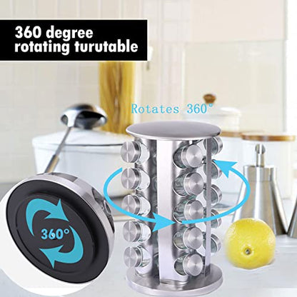 KALINCO Rotating Spice Rack Organizer, Revolving Spice Rack for Cabinet, Stainless Steel Spice Organizer with Jars(20-Jar) - size: 20-Jar Round