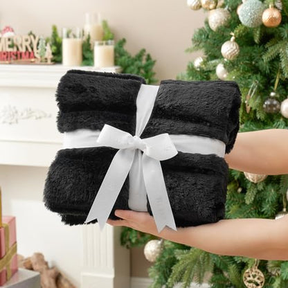 Cozy Bliss Deluxe Sheared Rabbit Faux Fur Throw Blanket, Soft Fuzzy High-Low Sculpted Plush Blanket for Couch, Cozy Home Accent, All Season Use, Black 50"x60" - color: Stripe - Black, size: Throw(50" x 60")