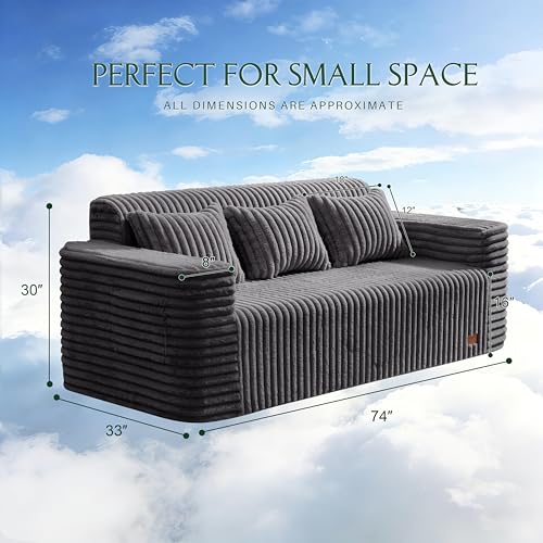 ZurNesfure Sofa Couch 3-Seater Boneless Sofa with Pillow Darkgrey,3-Seater | No Assembly Need, Modern Couch with deep seat and Washable Cover Cloud Sofa for Living Room Bedroom Apartment - color: Stripe Darkgrey, size: 3-seater