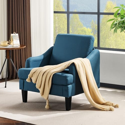 VINGLI Linen Fabric Accent Chair Navy Blue, Modern Upholstered Armchair, Comfy Sofa Chair Living Room Bedroom Furniture for Apartment - color: Navy Blue