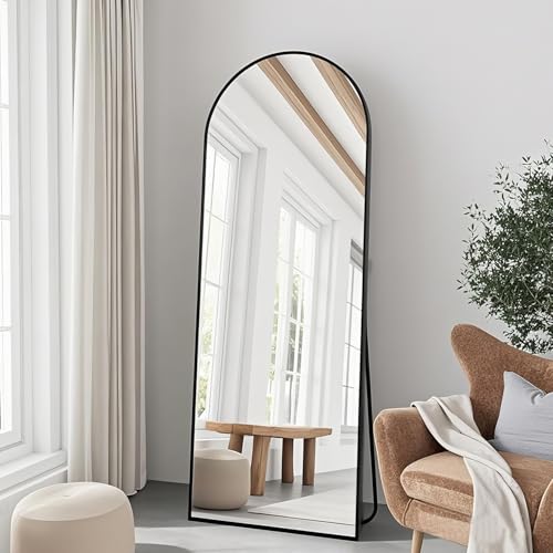 57"x20" Arched Full Length Mirror, Full Floor Mirror with Stand, Large Full Body Mirror, Wall Mirrors for Bedroom Living Room, Aluminum Frame (Black) - color: Black, size: 57"L x 20"W