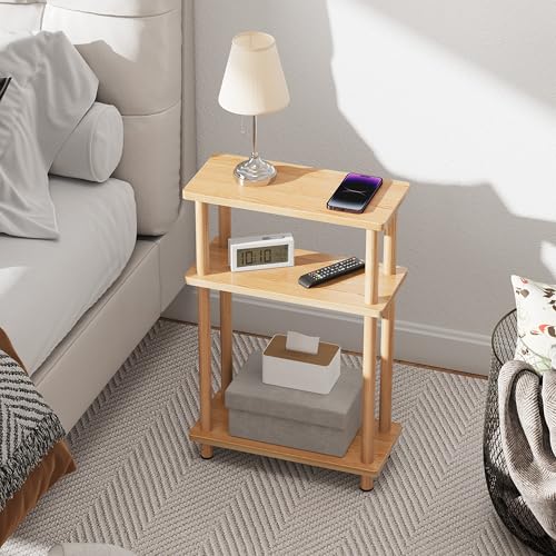 Apicizon Small Narrow Side Table, 3-Tier Skinny End Table, Natural | Sofa Side Table, Slim End Table, Wood Storage Shelf, Slim Nightstand Bedside Table for Narrow Spaces, Living Room, Bedroom - color: Natural, style: Narrow Side Table