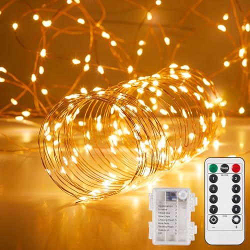 Ariceleo 1 Pack 65.6 Ft. Battery Operated Outdoor String Lights with Remote & Timer, LED Warm White Fairy Lights, Waterproof Twinkle Lights for Bedroom, Dorm, Mason Jar, Wedding, Party, Christmas - color: Warm White, size: 1 Pack-65.6 Ft