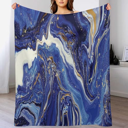 Marble Throw Blanket Blue Abstract Gold Powder Pattern Soft Lightweight Warm Plush Blankets for Sofa Bedroom 50"x60" - color: Marble-1, size: 50"x60"