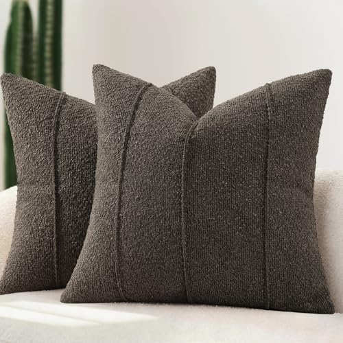 YCOLL Textured Boucle Throw Pillow Covers 24x24 Pack of 2 - Soft Neutral Striped Cushion Covers, Cozy Accent Decorative Pillow Covers for Couch, Sofa, Bed, Living Room (Dark Gray) - color: Dark Gray, size: 24" x 24" (Pack of 2)