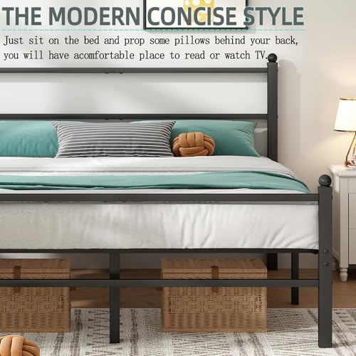 King Size Bed Frame with Headboard and Footboard, 14 Inch Metal Platform King Bed Frame with Steel Slat Support, No Box Spring Needed, Noise Free, Easy Assembly, Black - size: King