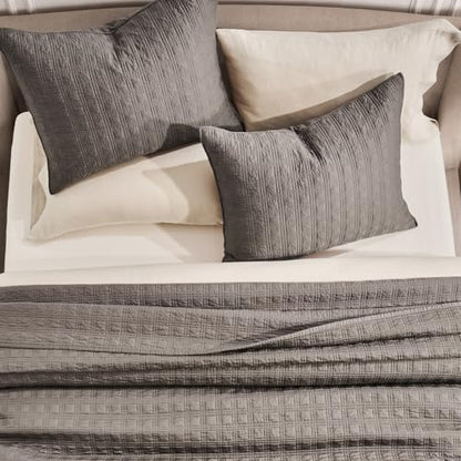EVERGRACEHOME Cotton Sateen Windowpane Quilt Set Queen Size, Mocha Brown | 100% Cotton, Pre-Washed Soft Coverlet Bedspread, 3-Piece Lightweight Bedding Set for All Season, with 2 Pillow Shams - color: Mocha Brown - Windowpane, size: Full/Queen (96" X 92")