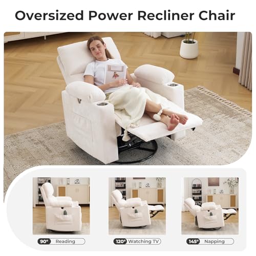 Rocking Chair Nursery with Adjustable Armrests, Electric Glider Recliner Nursing Chair, Power Swivel Recliner Chairs with Massage and Heat, Adjustable Headrest, FSC Certified, White - color: White, size: Power Recliner