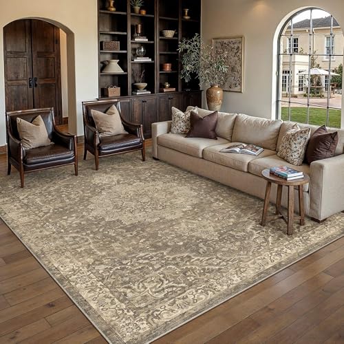 Area Rugs 6x9 Washable Rug for Living Room Brown | Living Room Rug,Vintage Rug,Bedroom,Dining Room,Office,Farmhouse,Non-Shedding,Non Slip,Low Pile,Soft - color: Brown Ⅲ, size: 6' x 9' (Rectangular)