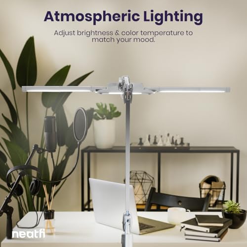 Neatfi Pro LED Desk Lamp | 3,000 Lumens | Dimmable 30W Desk Light | 360 SMD LEDs | CRI 95 | Adjustable Color Temperature | Home, Office, or Workbench (Silver, 41-Inch, CCT with Clamp) - color: Silver