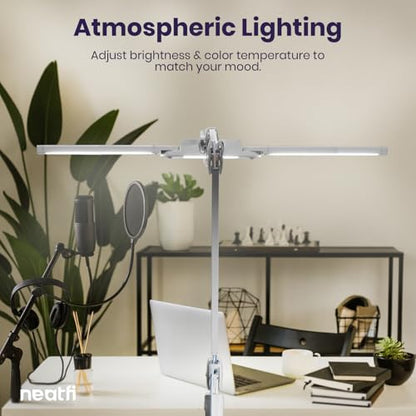 Neatfi Pro LED Desk Lamp | 3,000 Lumens | Dimmable 30W Desk Light | 360 SMD LEDs | CRI 95 | Adjustable Color Temperature | Home, Office, or Workbench (Silver, 41-Inch, CCT with Clamp) - color: Silver