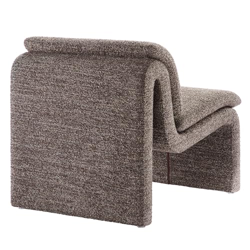 Modway Lume Curved Lounge Chair in Antique Boucle Fabric – Modern Upholstered Armless Accent Chair with Padded Cushion - Unique Slipper Chair for Bedroom or Living Room - color: Antique