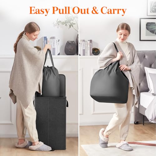 Lifewit Single Laundry Hamper with Lid and Removable Laundry Bags, Large Collapsible 1 Dividers Dirty Clothes Basket with Handles for Bedroom Laundry Room Closet Bathroom College, 100L Black - color: Black, size: 100L