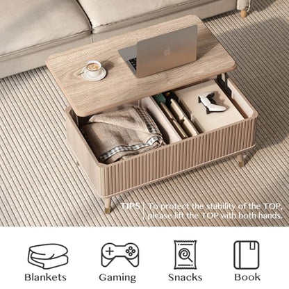 SULIVES Lift Top Coffee Table with Storage,Fluted Coffee Table with Lifting Top,Mid Century Modern Center Table with Solid Wood Legs,Small Coffee Tables for Living Room,Oak - color: Oak_rectangular