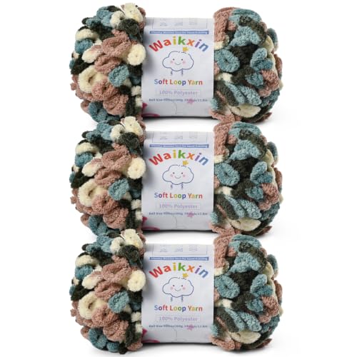 Super Soft Loop Yarn for Finger Knit, 3 Pack of 7.05oz/19.5yds Each, Chunky Blanket Yarn for Hand Knitting, #7 Jumbo Chenille Yarn, Fluffy Baby Blanket Yarn for Crochet Amigurumi(3 Apricpot Green) - color: 3 Apricpot Green