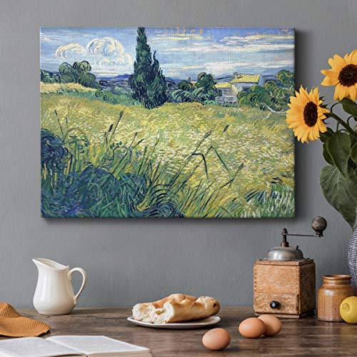 Renditions Gallery Green Wheat Field with Cypress by Vincent Van Gogh Printed, Famous Painting Reproduction, Premium Gallery Wrapped Canvas Print, Ready to Hang, 8 in H x 12 in W, Made in America - color: Green Wheat Field With Cypress, size: 12"L x 8"W