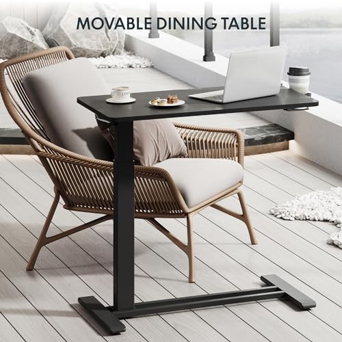 FLEXISPOT H7 32" Pneumatic Height-Adjustable Overbed Table with Wheels | C-shaped bedside table,Medical End Table,Rolling Cart TV Tray,Laptop desk for Hospital Home office use,31.5"Wx17.7"D,Black - color: Black, size: Large