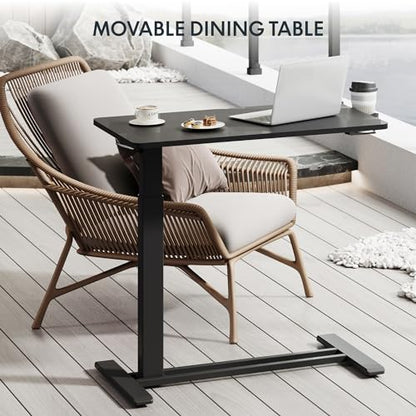 FLEXISPOT H7 32" Pneumatic Height-Adjustable Overbed Table with Wheels | C-shaped bedside table,Medical End Table,Rolling Cart TV Tray,Laptop desk for Hospital Home office use,31.5"Wx17.7"D,Black - color: Black, size: Large