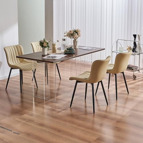 YOUNUOKE Dining Chairs Set of 2 Mid-Century Modern Kitchen Chairs Beige | Faux leather upholstered with Back, fits dining living waiting room guest reception. Waterproof easy to clean assemble, 300lb - color: Beige