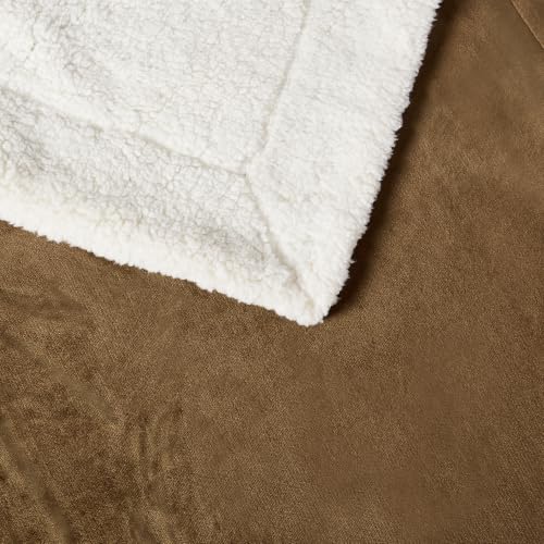 Amazon Basics Reversible Sherpa Throw Blanket, Soft Flannel and Plush, 50"x60", Brown - color: Brown, size: Throw (50"x60")