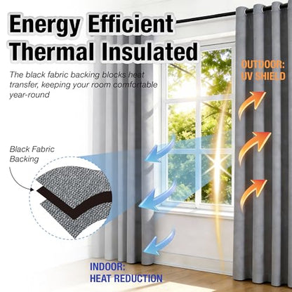KangBang Gray Blackout Linen Curtains 108 Inches Long 9 FT | Thermal Insulated, Sound Dampening, Lightweight Draperies with Grommet, For Living Room Kitchen, 52x108 Inch, Grey, 2 Panels - color: Grey, size: 52"W x 108"L (Pack of 2)