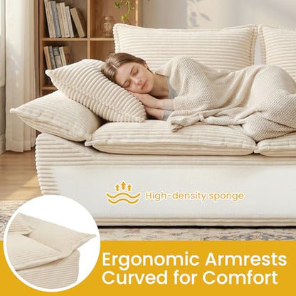 69" Boneless Couch, 3-Seater Oversized Boneless Loveseat Sofa with Removable Cushions & 3 Pillows, Deep Seat Compress Foam Sofa for Living Room, Apartments, & Office - color: Beige, size: 3 Seater (69")