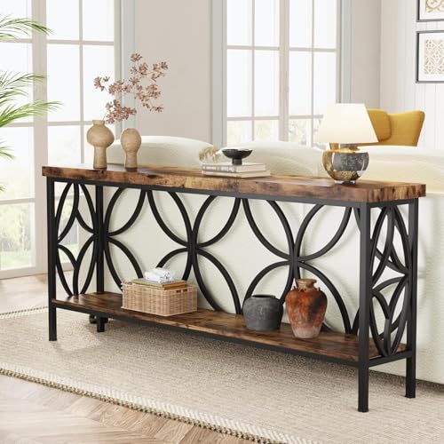 LITTLE TREE Sofa Table, 70.9 Inch Industrial Behind Couch Table with Storage Shelves, Narrow Long Console Table for Entryway, Living Room, Foyer, Hallway, Office