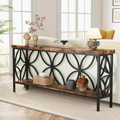 LITTLE TREE Sofa Table, 70.9 Inch Industrial Behind Couch Table with Storage Shelves, Narrow Long Console Table for Entryway, Living Room, Foyer, Hallway, Office