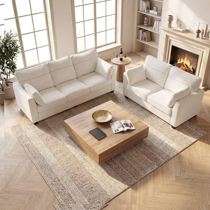 89" Sofa, Chenille 3-Seater Sofa with 2 Pillows, Beige | Easy Assembly, Pocket Spring Cushions, Comfy Modern Small Couch for Living Room, Bedroom, Apartment, Office - color: Beige, size: 89" 3-Seater Sofa